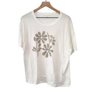 American Eagle White & Gray Floral Graphic T-Shirt Size Medium